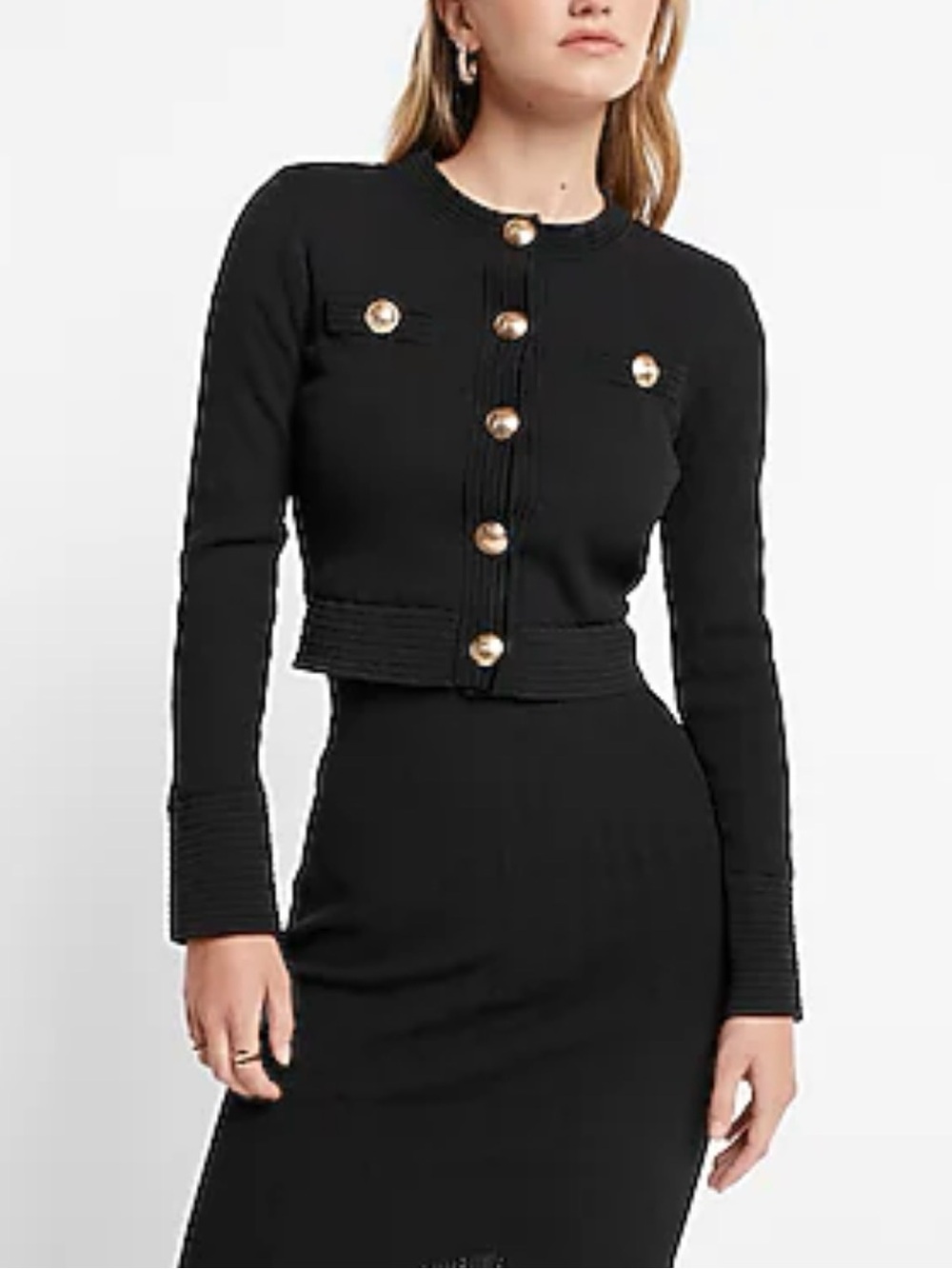 Express Novelty Button Ribbed Cardigan Black Sz L - Picture 7 of 7